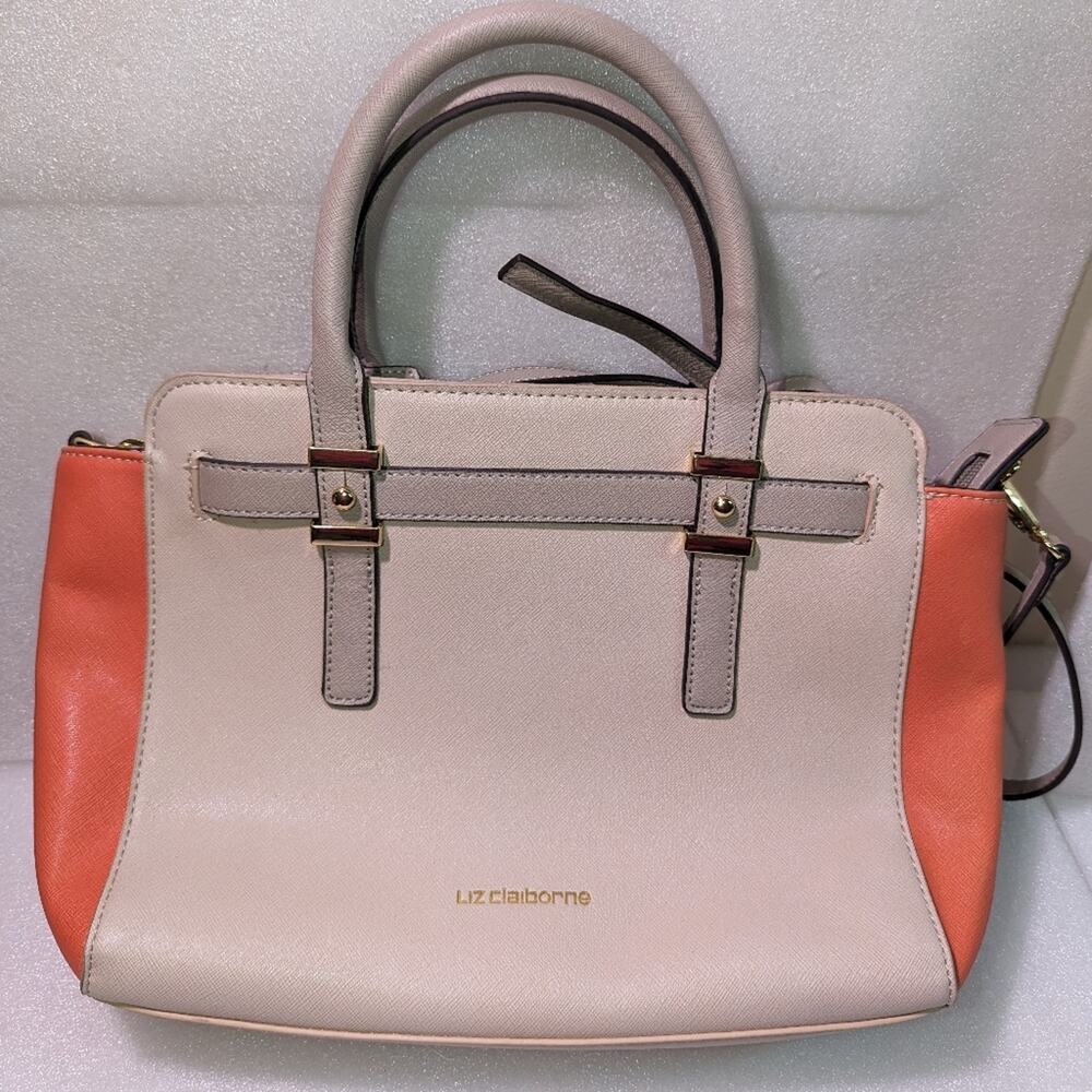 Liz Clayborne Cream and Orange mini tuxedo tote with strap